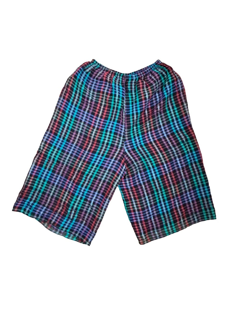 Multicolor Plaid Wide-Leg Bermuda Shorts
